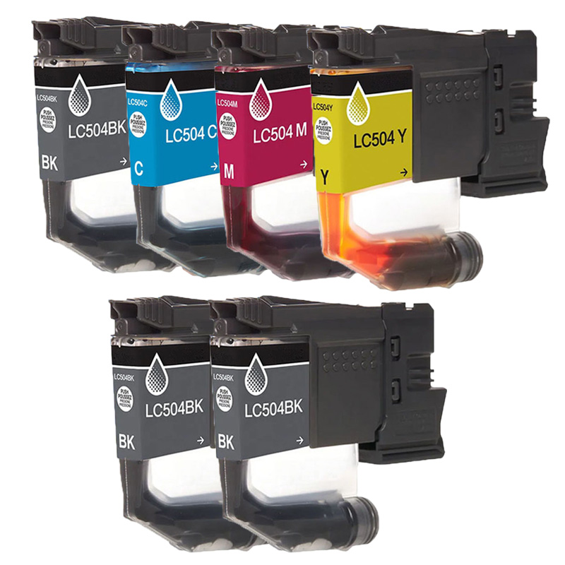 Compatible Brother LC504BK/C/M/Y Full Set + 2 EXTRA Black Standard Yield Ink Cartridges (6 Pack)