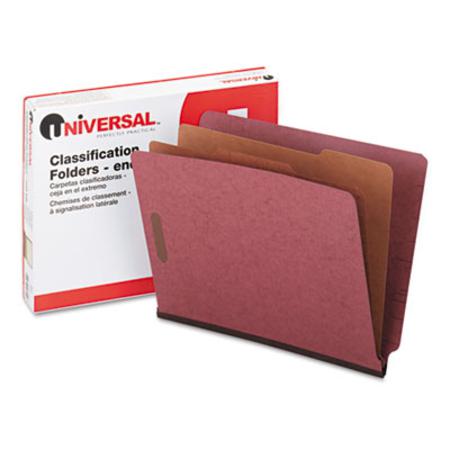 Universal Pressboard End Tab Classification Folders  Letter  Six-Section  Red  10/Box