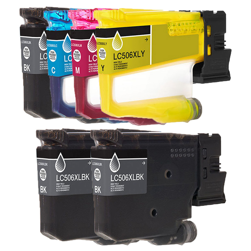 Compatible Brother LC506XLBK/C/M/Y Full Set + 2 EXTRA Black High Yield Ink Cartridges (6 Pack)