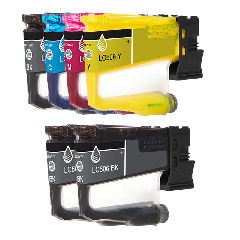 Compatible Brother LC506BK/C/M/Y Full Set + 2 EXTRA Black Standard Yield Ink Cartridges (6 Pack)