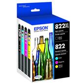 Epson T822XL (T822XL-BCS) Black High Yield and Color Standard Yield Original Ink Cartridge Multipack - 4 Pack
